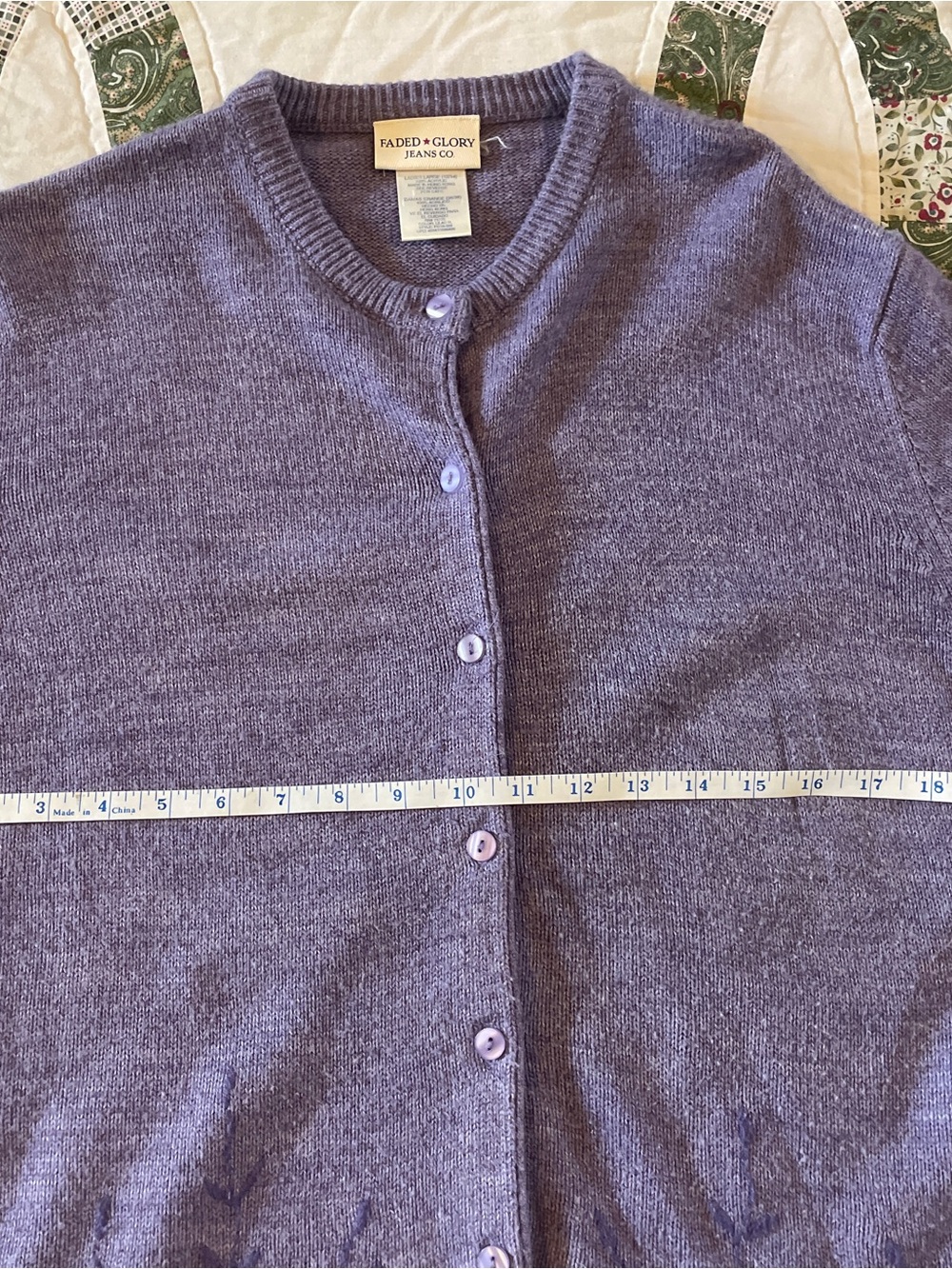 Vintage Faded Glory Lavender Purple Crewneck Cardigan Sweater Large Cottagecore - Picture 4 of 5